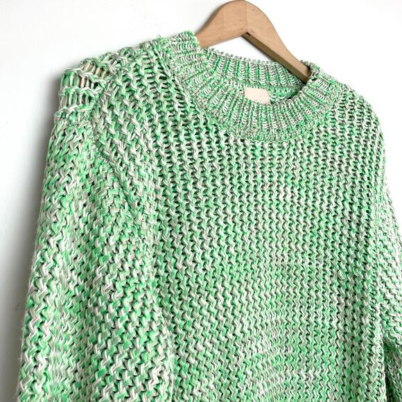 H&M Chunky Open Weave Green Chunky Crochet Knit Oversized Coastal Sweater L - Picture 3 of 7
